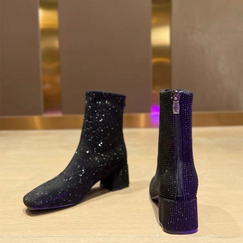 Autumn and Winter Single Perm Short Square Toe Boots