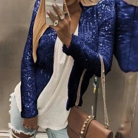 Stand collar color block sequined jacket