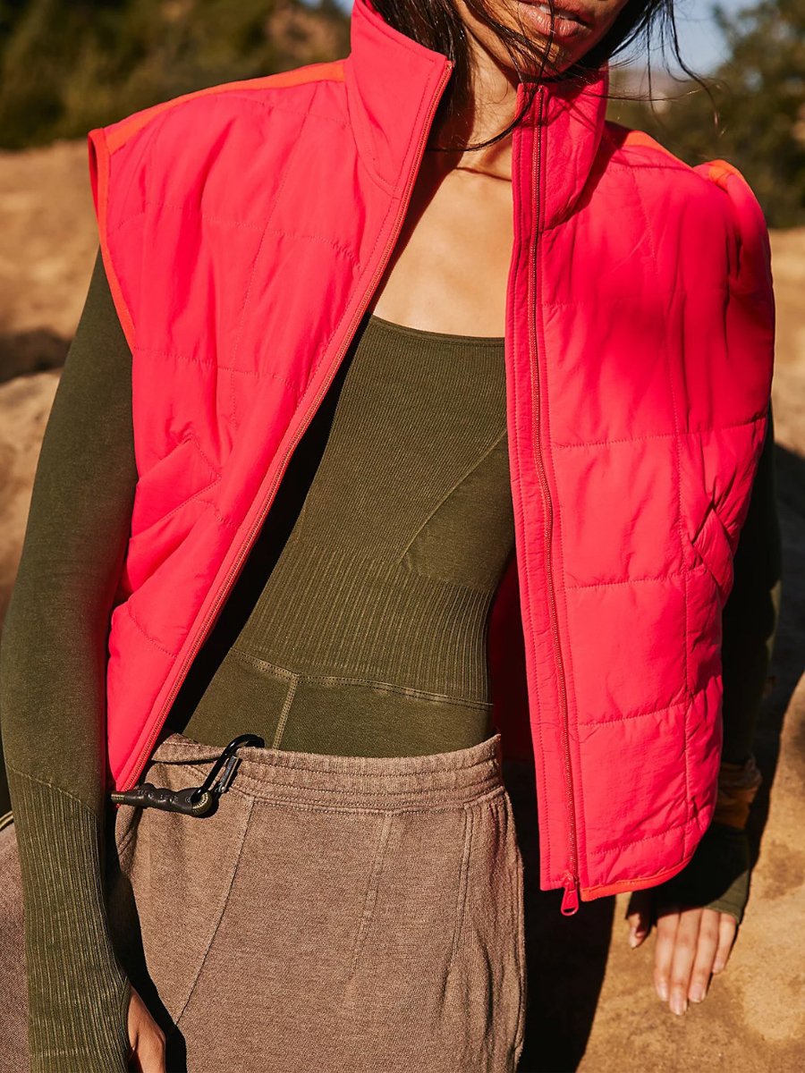 Zipper Solid Warm Cotton Vest Jacket