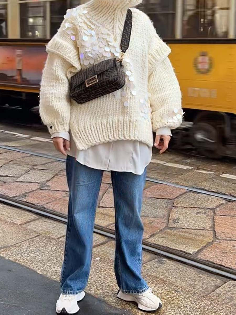 High Neck Sequin Sweater