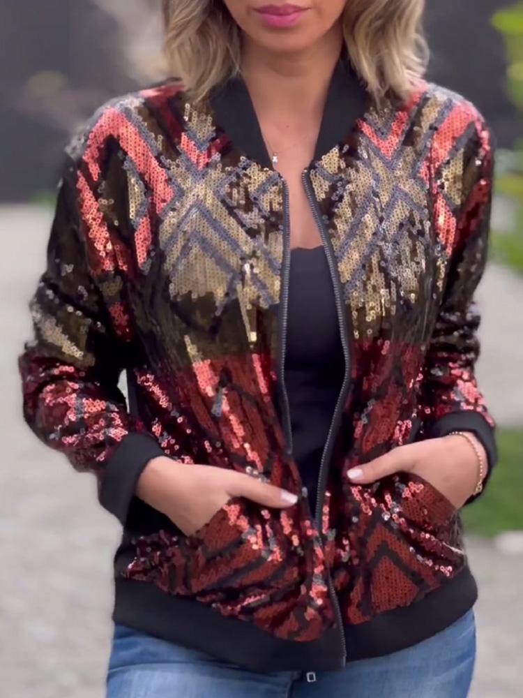 Fashion Sequins Long Sleeve Jacket