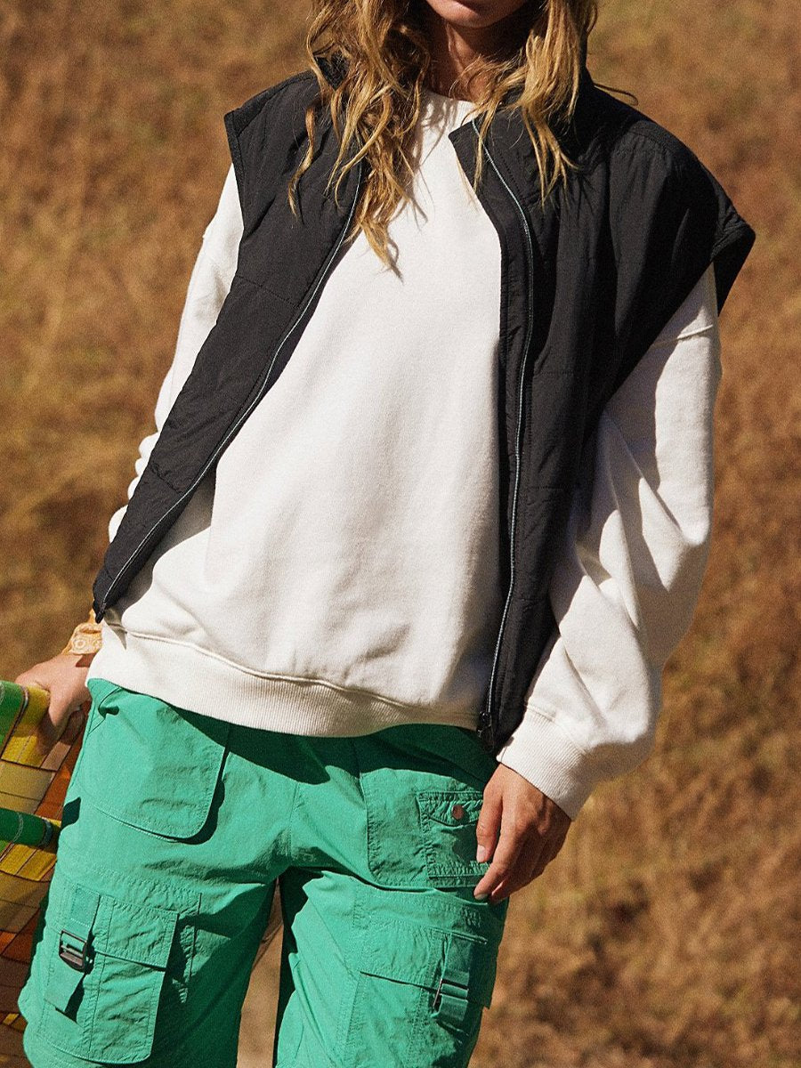 Zipper Solid Warm Cotton Vest Jacket