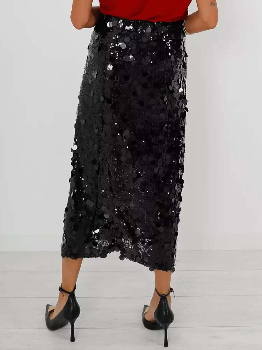 Sequin Slit Hem Skirt