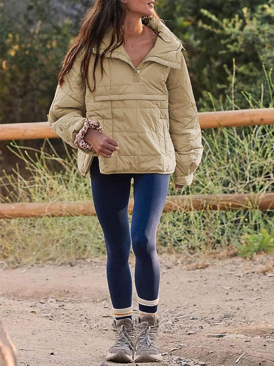 Solid Color Hooded Pocket Coat