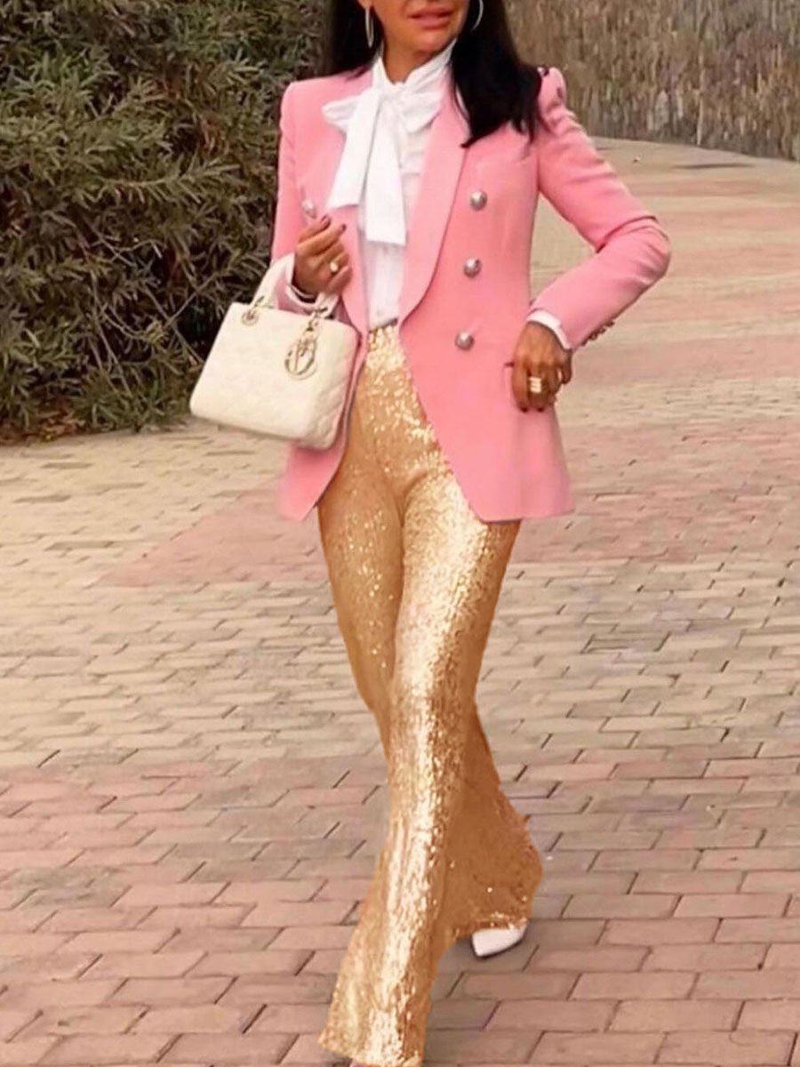 Solid Sequin Fashion Casual Straight Pants