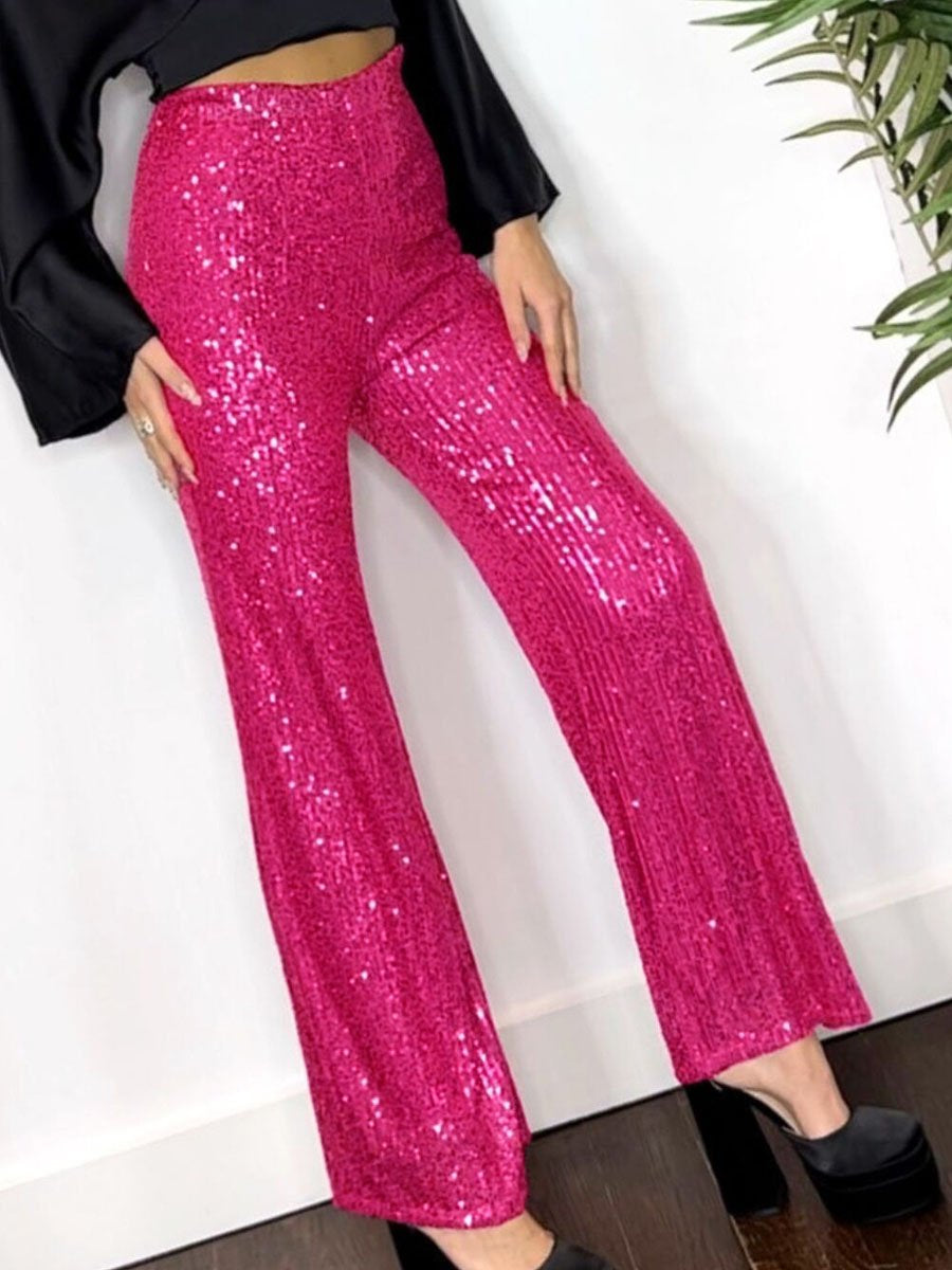 Solid Sequin Fashion Casual Straight Pants