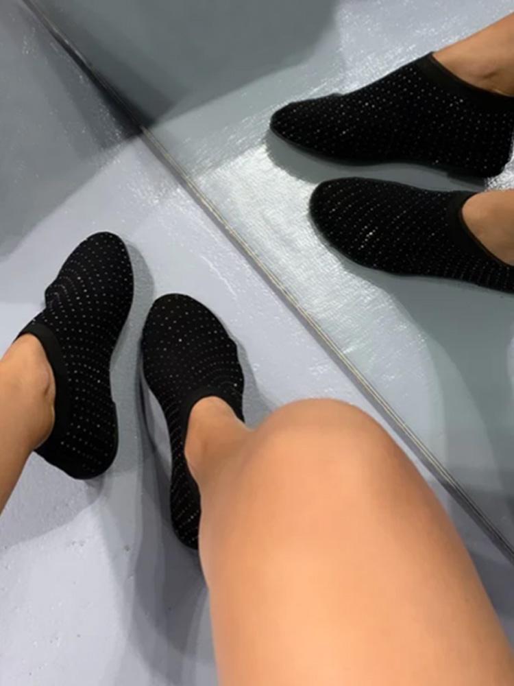 Breathable Rhinestone Flyknit Loafers