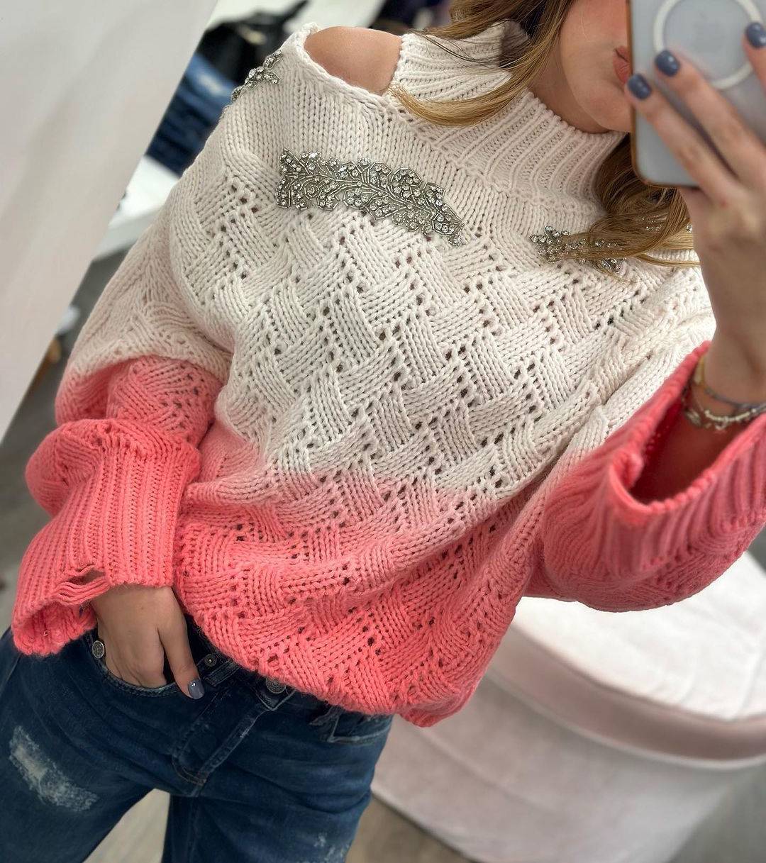 Diamond Patch Color Block Knitted Sweater