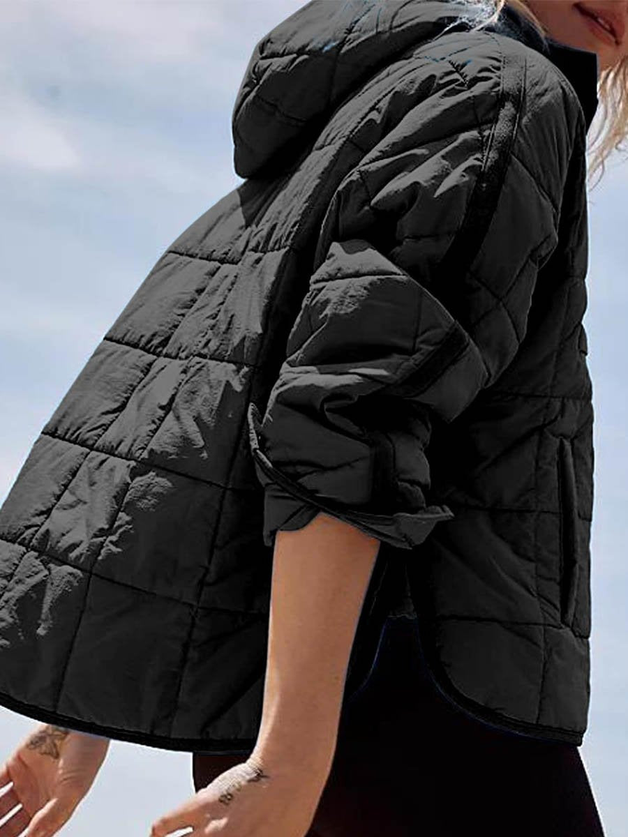 Solid Color Hooded Pocket Coat