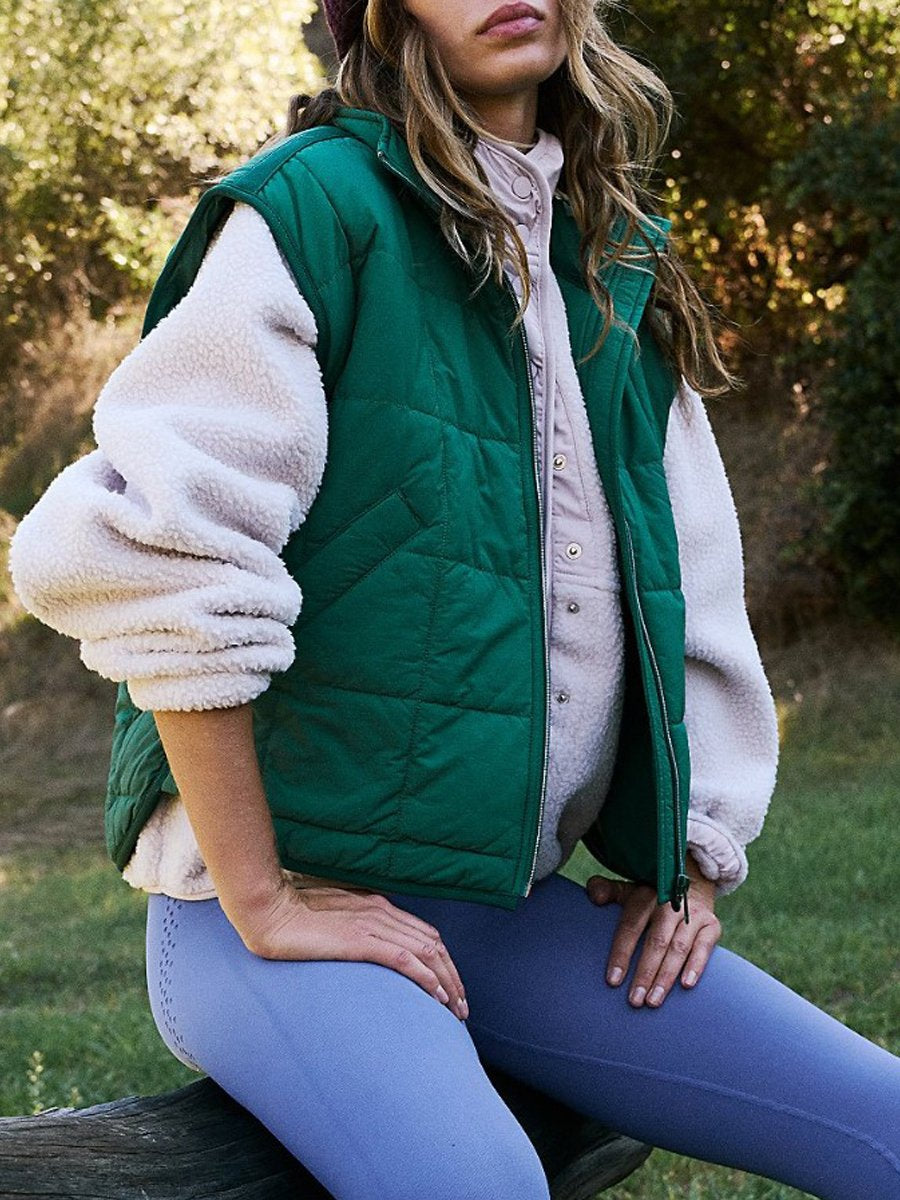 Zipper Solid Warm Cotton Vest Jacket