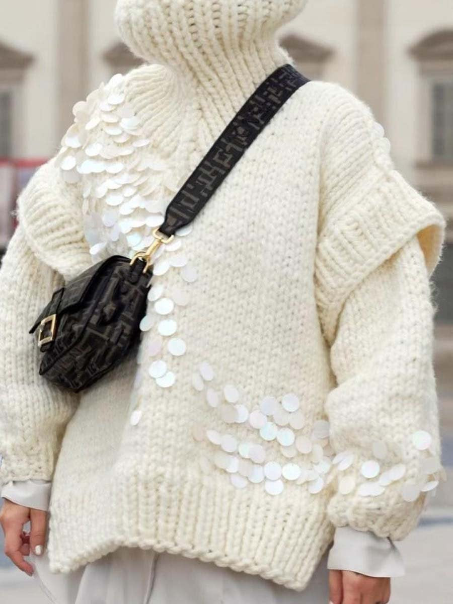 High Neck Sequin Sweater
