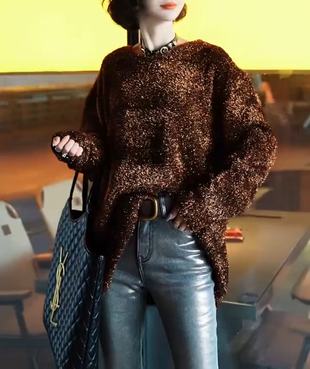 Women's bright silk sweater