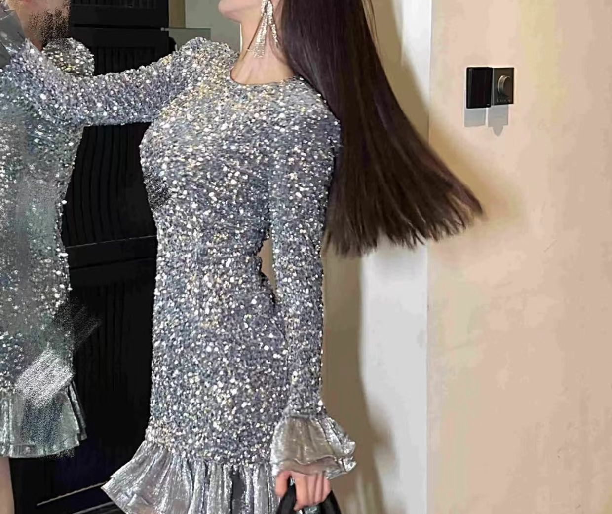 Women's sequined mesh glitter dress