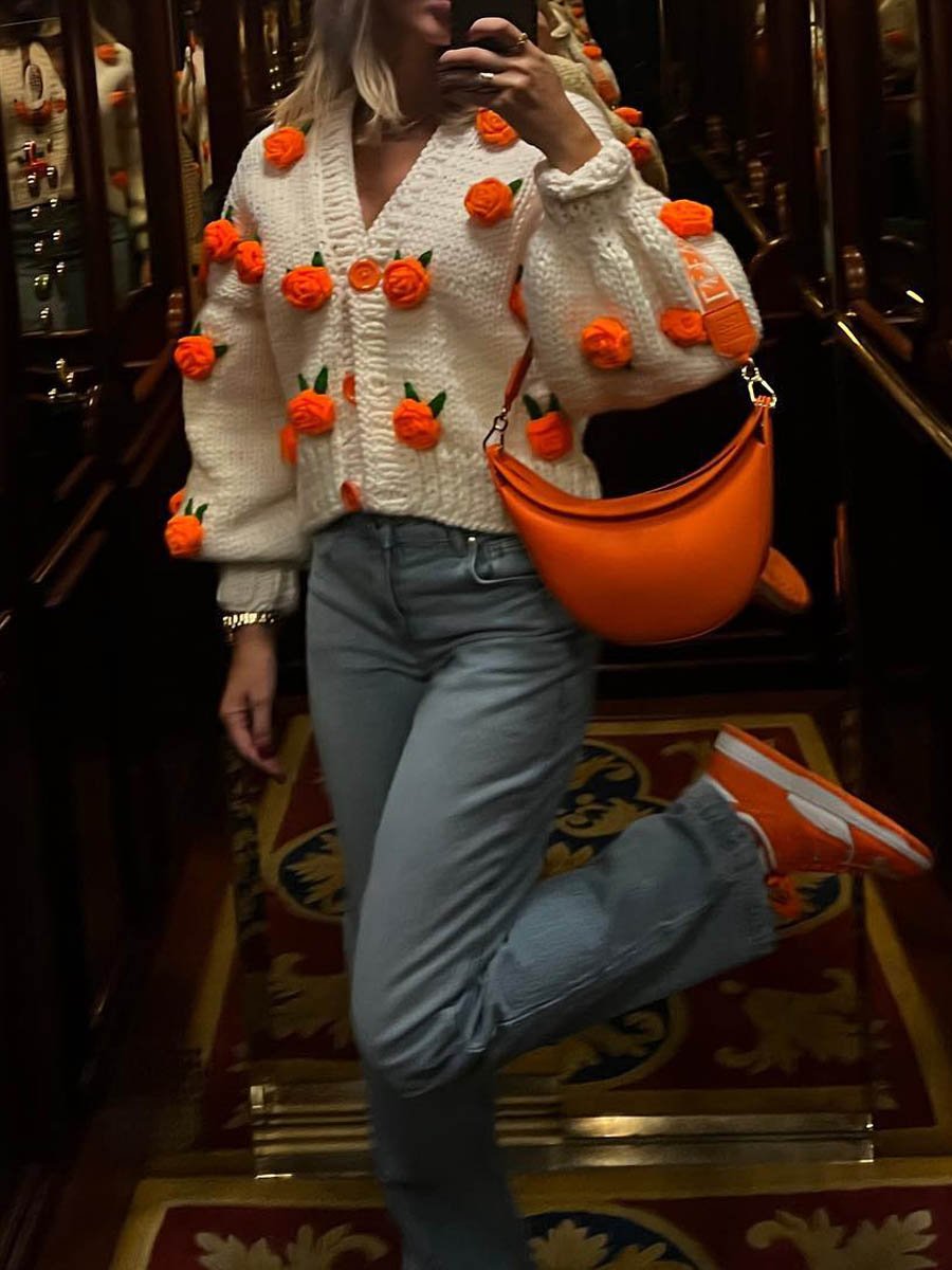Flower Knit Sweater Cardigan