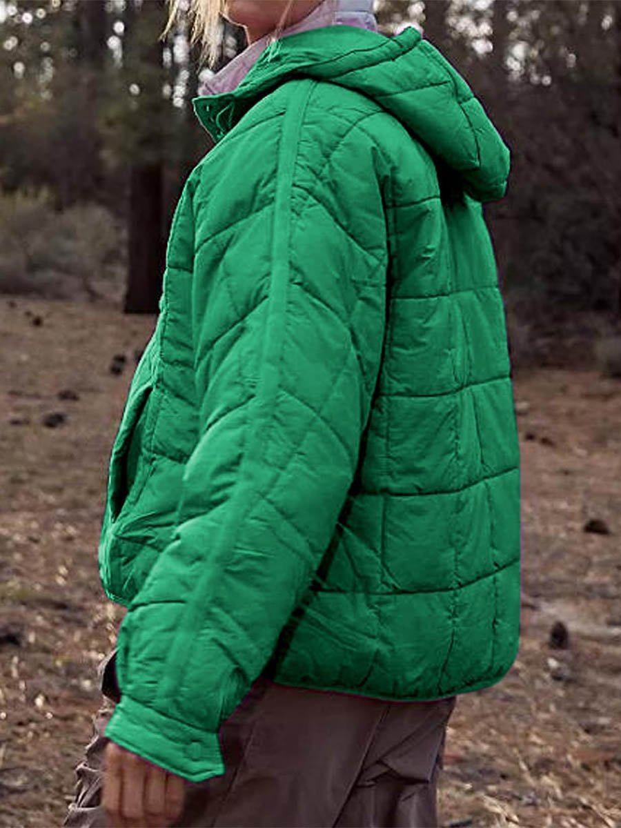 Solid Color Hooded Pocket Coat