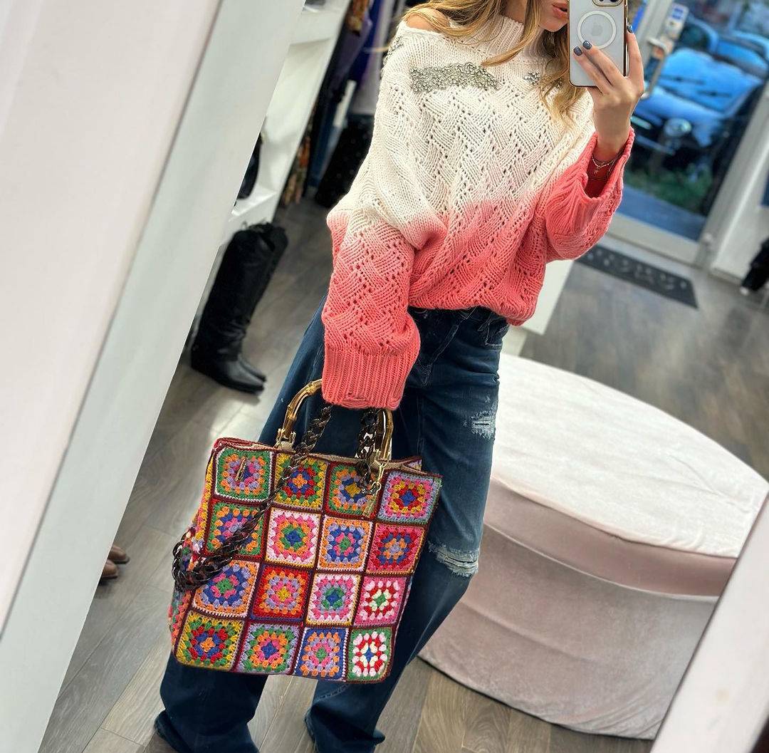 Diamond Patch Color Block Knitted Sweater