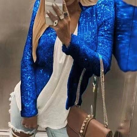 Stand collar color block sequined jacket