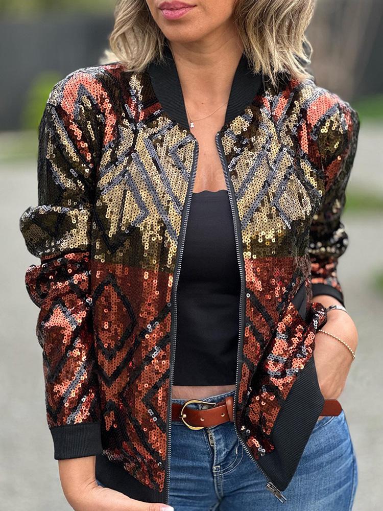 Fashion Sequins Long Sleeve Jacket