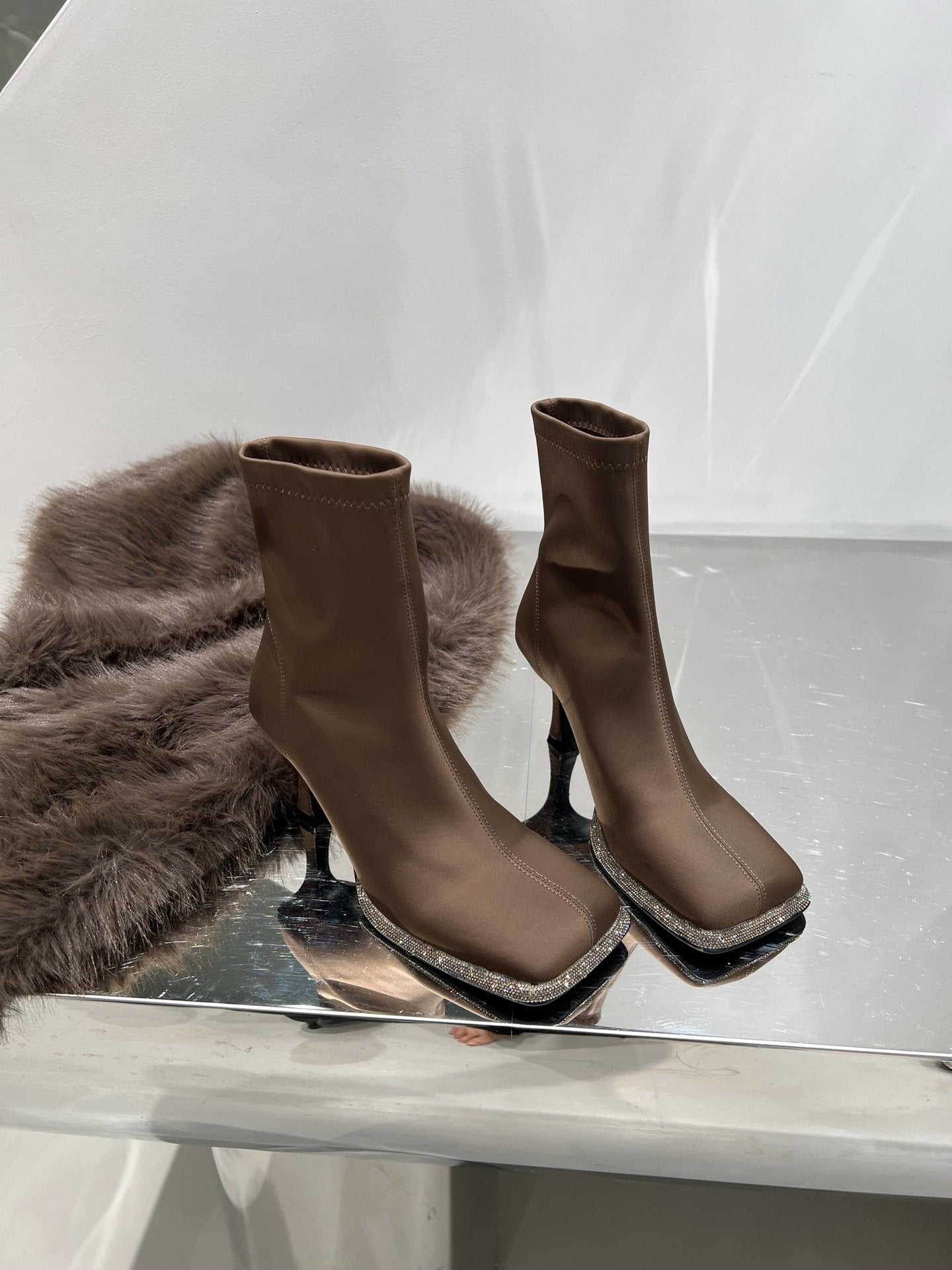 square toe rhinestone embellished stiletto boots