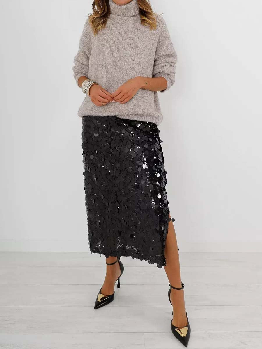 Sequin Slit Hem Skirt