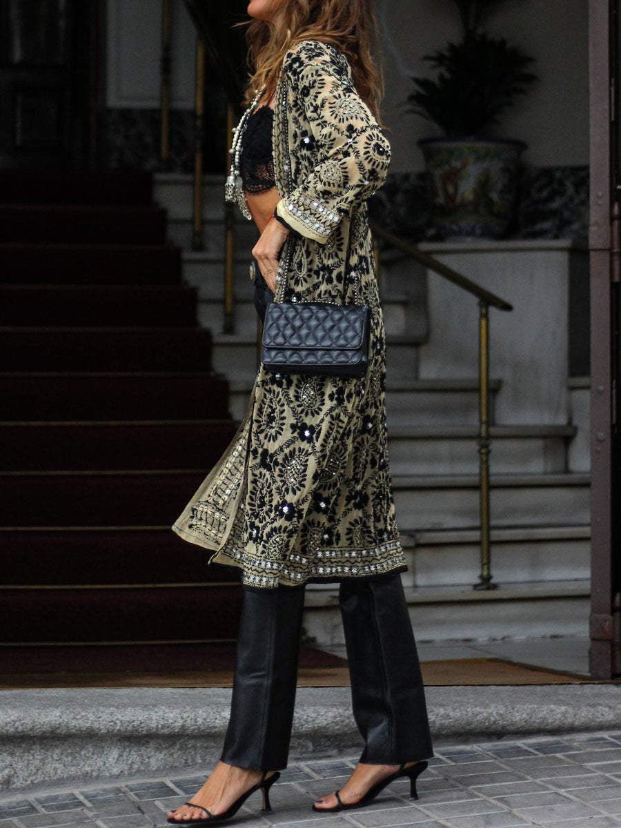Sequin Printed Long Sleeve Cardigan