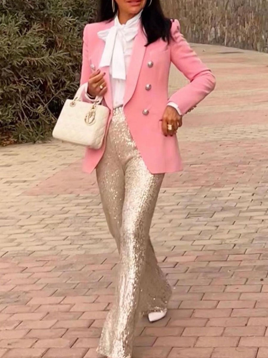 Solid Sequin Fashion Casual Straight Pants