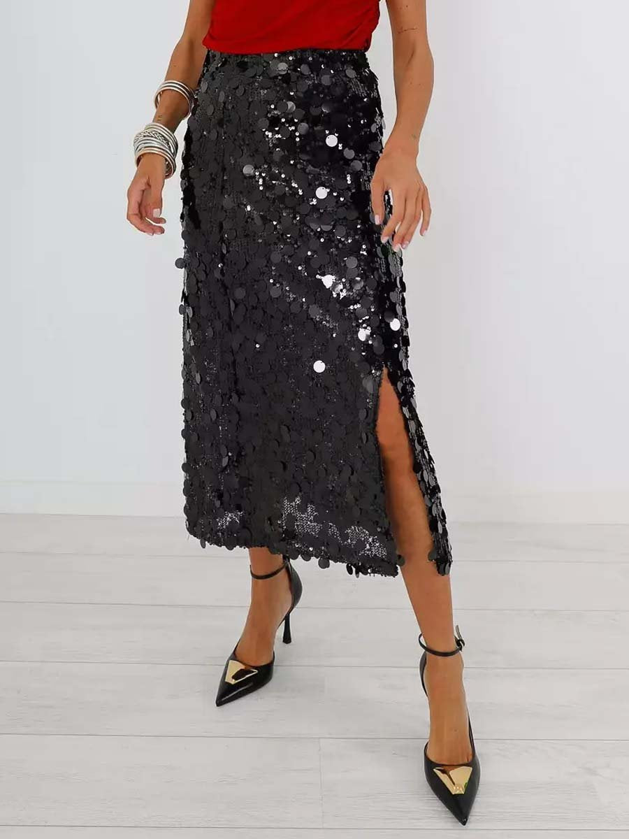 Sequin Slit Hem Skirt