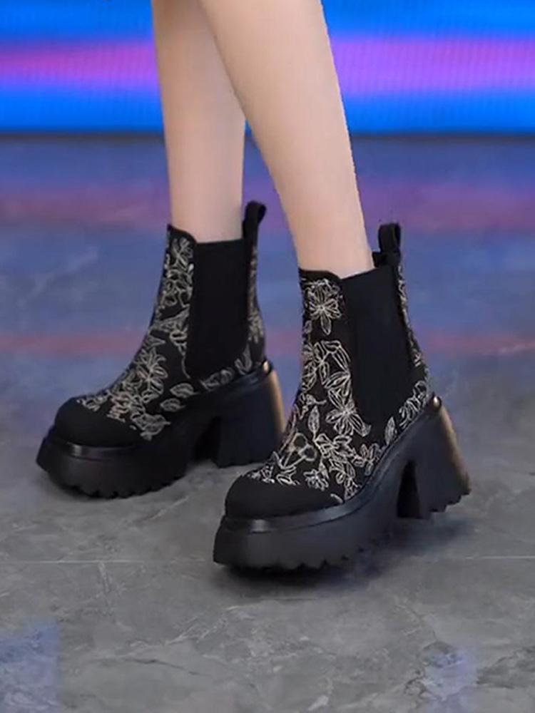 Trendy Floral Embroidered Martin Boots
