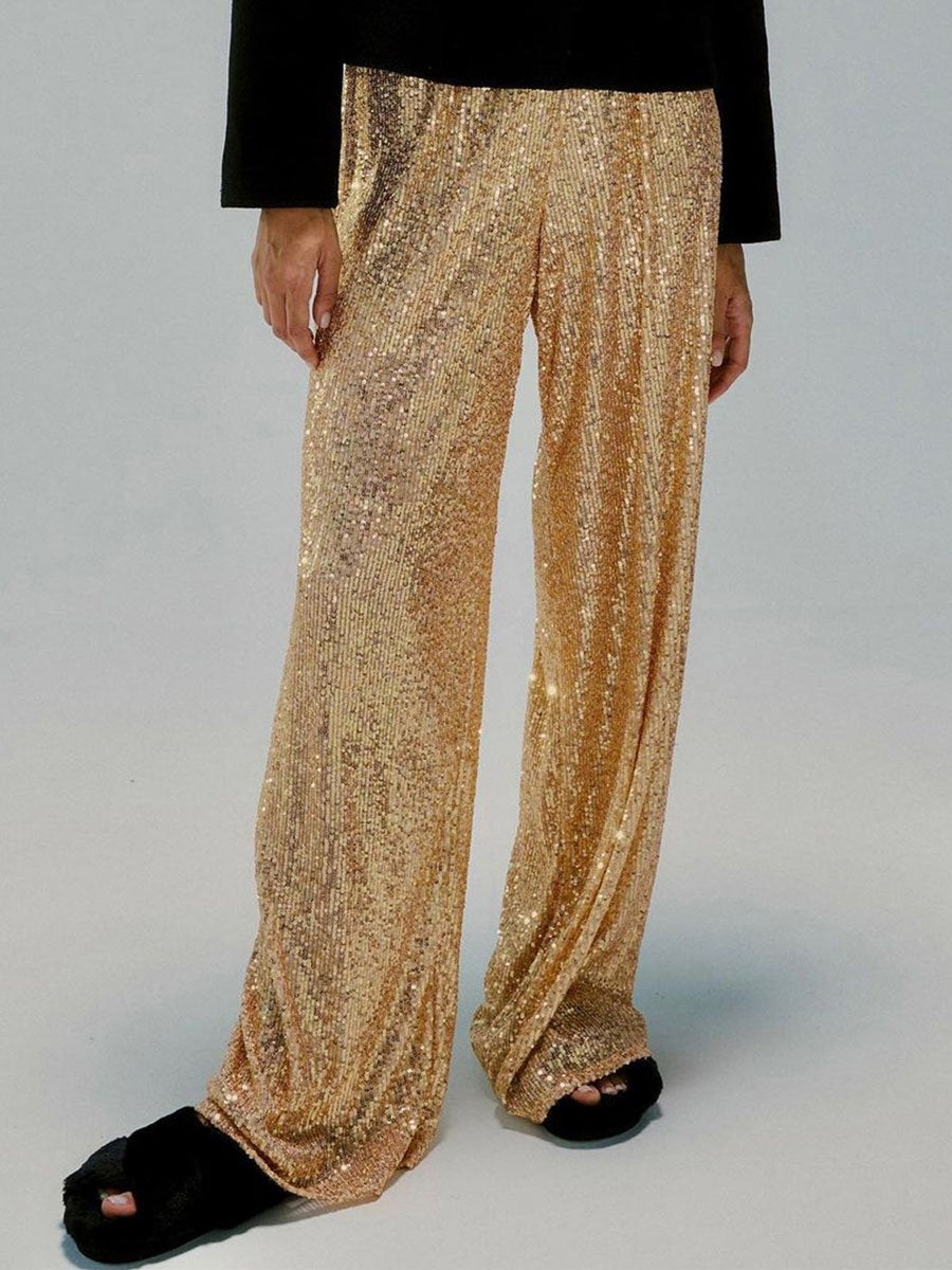 Solid Sequin Fashion Casual Straight Pants