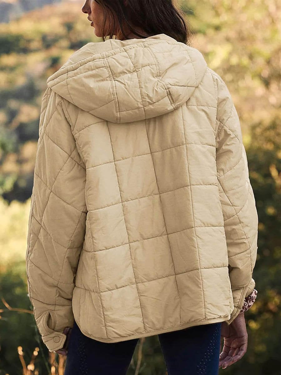 Solid Color Hooded Pocket Coat