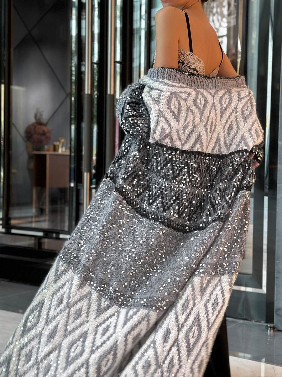 Vintage Knitted Sequin Cardigan Sweater Coat