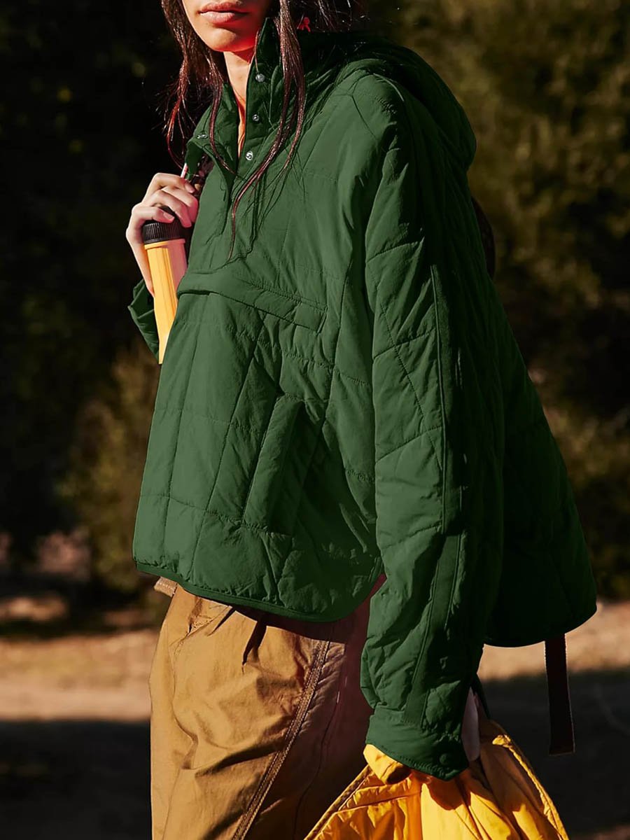 Solid Color Hooded Pocket Coat