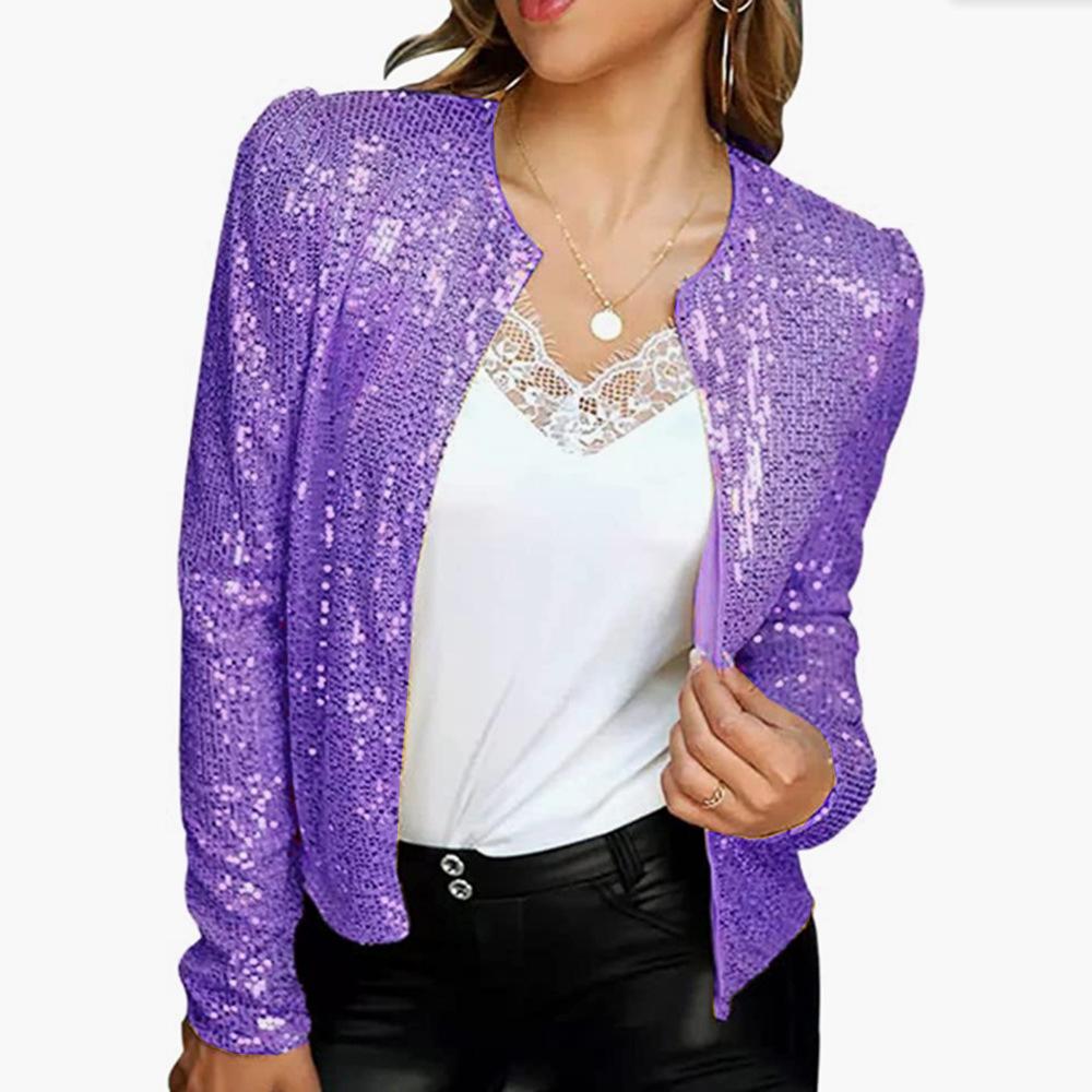 Stand collar color block sequined jacket