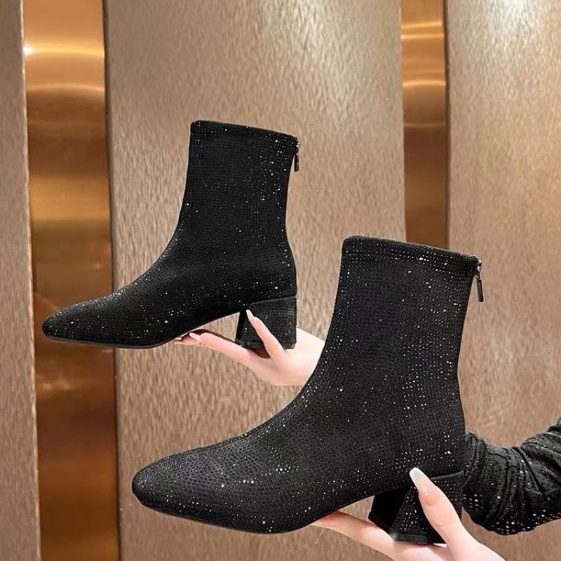 Autumn and Winter Single Perm Short Square Toe Boots