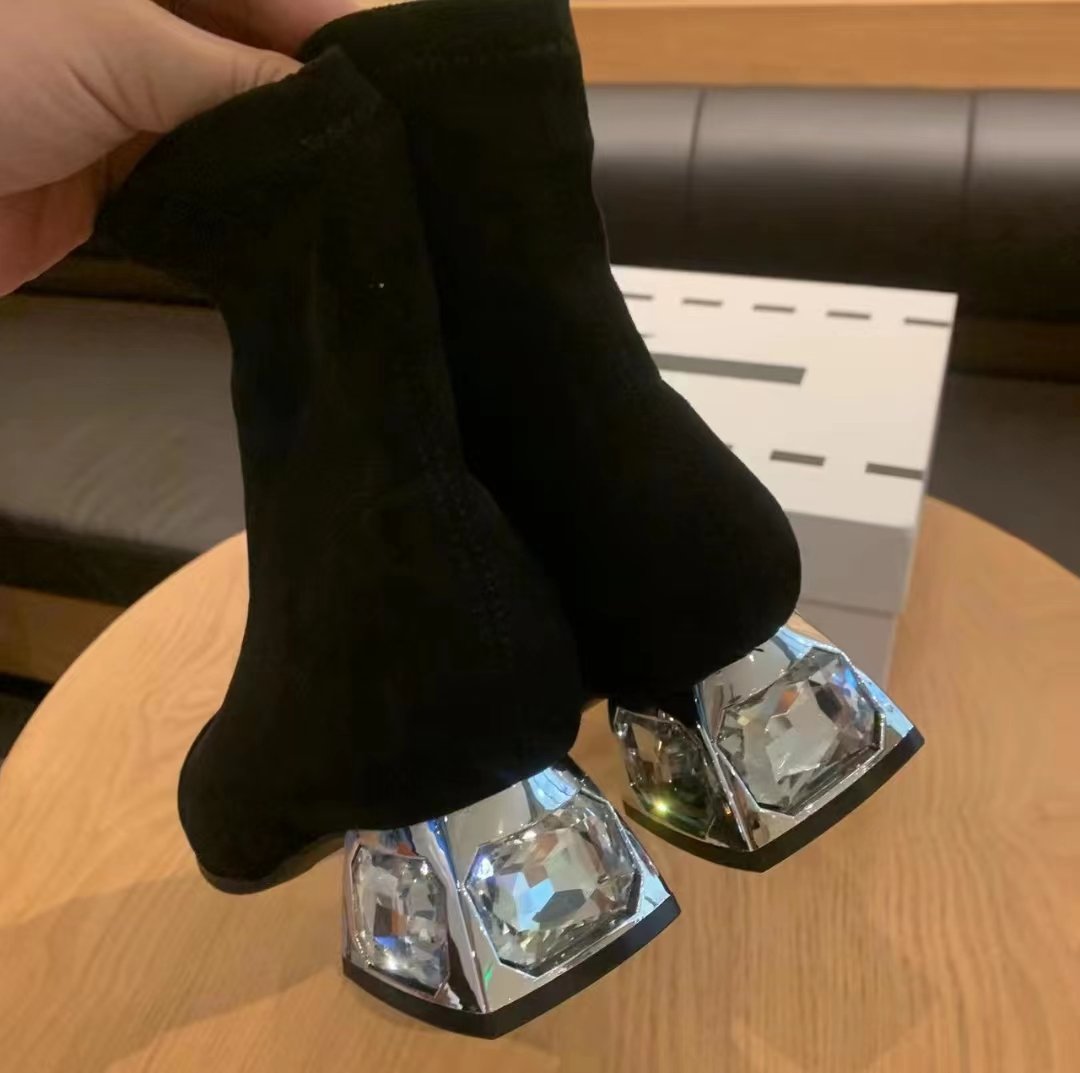 Baotou Crystal Heel Boots