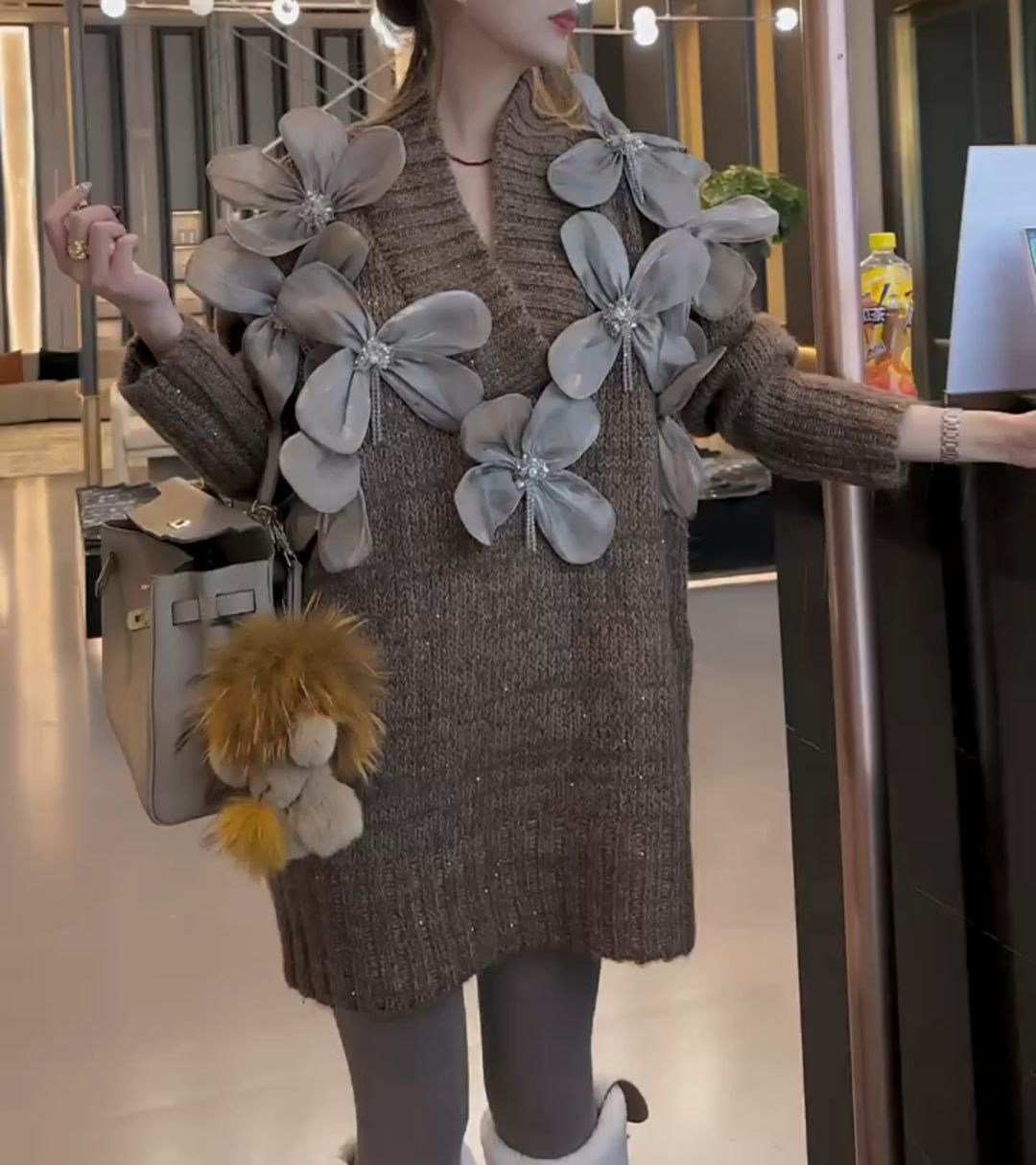 Women's Diamond-encrusted Three-dimensional Flower Sweater