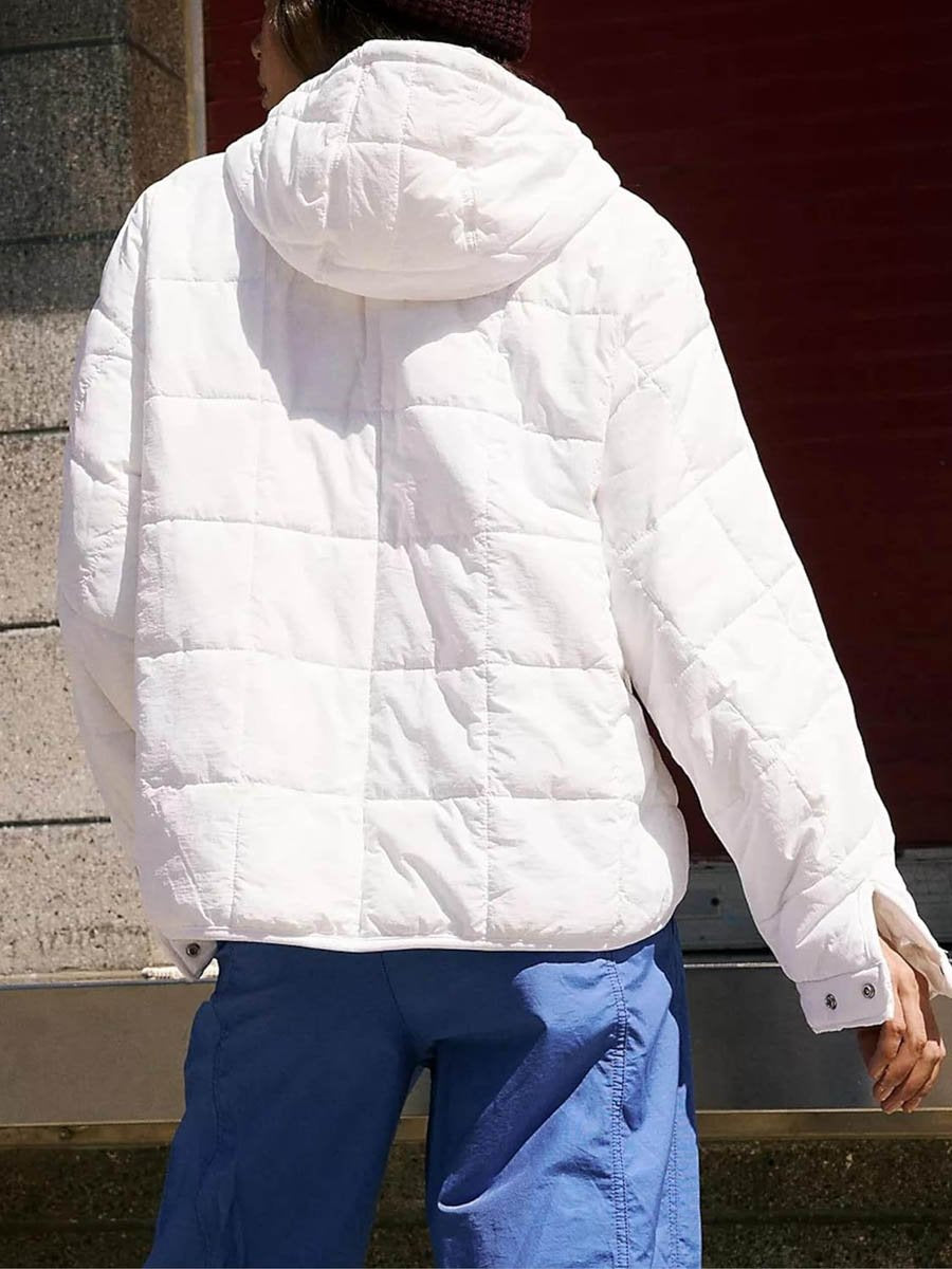 Solid Color Hooded Pocket Coat