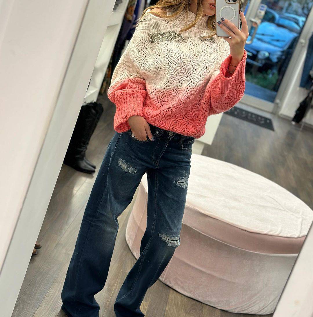Diamond Patch Color Block Knitted Sweater