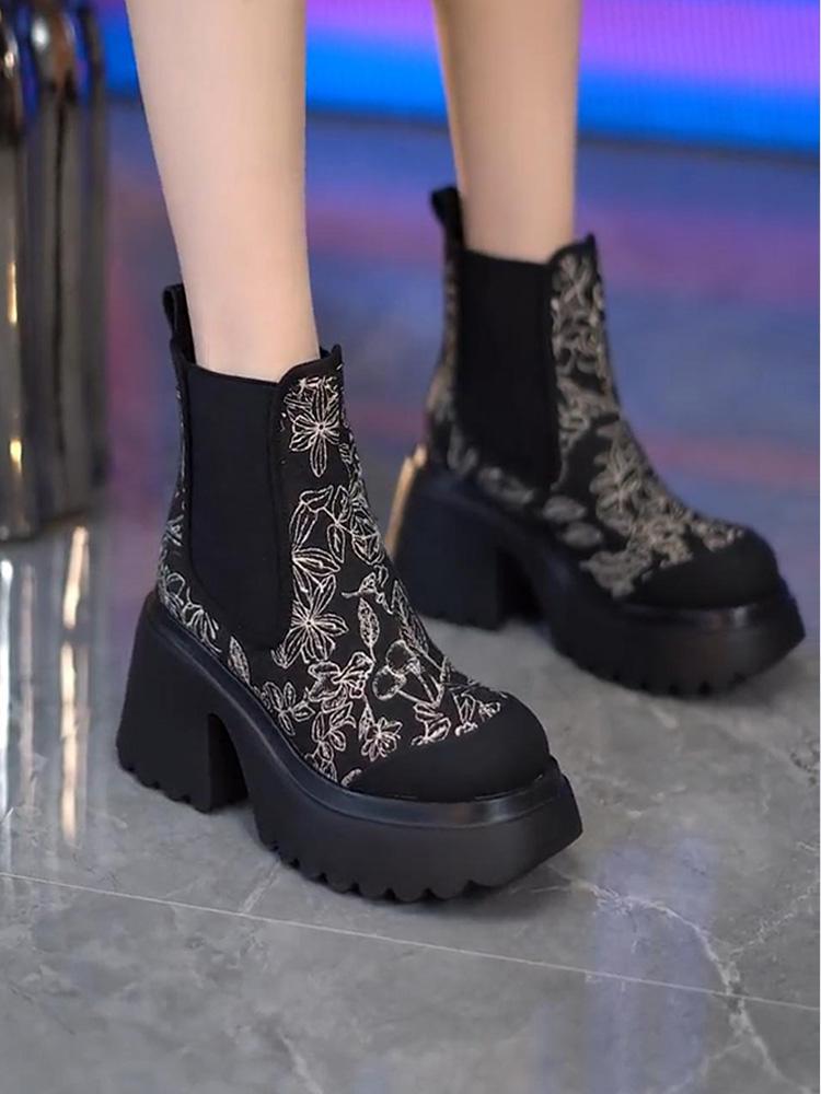 Trendy Floral Embroidered Martin Boots