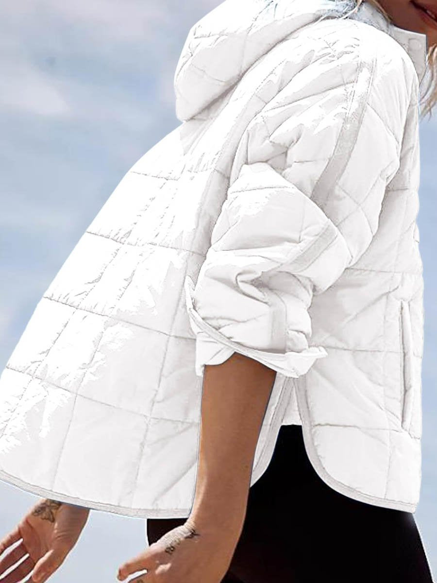 Solid Color Hooded Pocket Coat