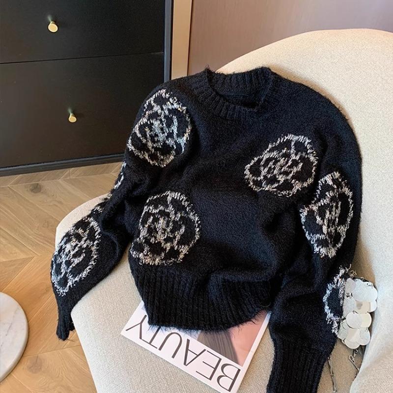 Black camellia sweater