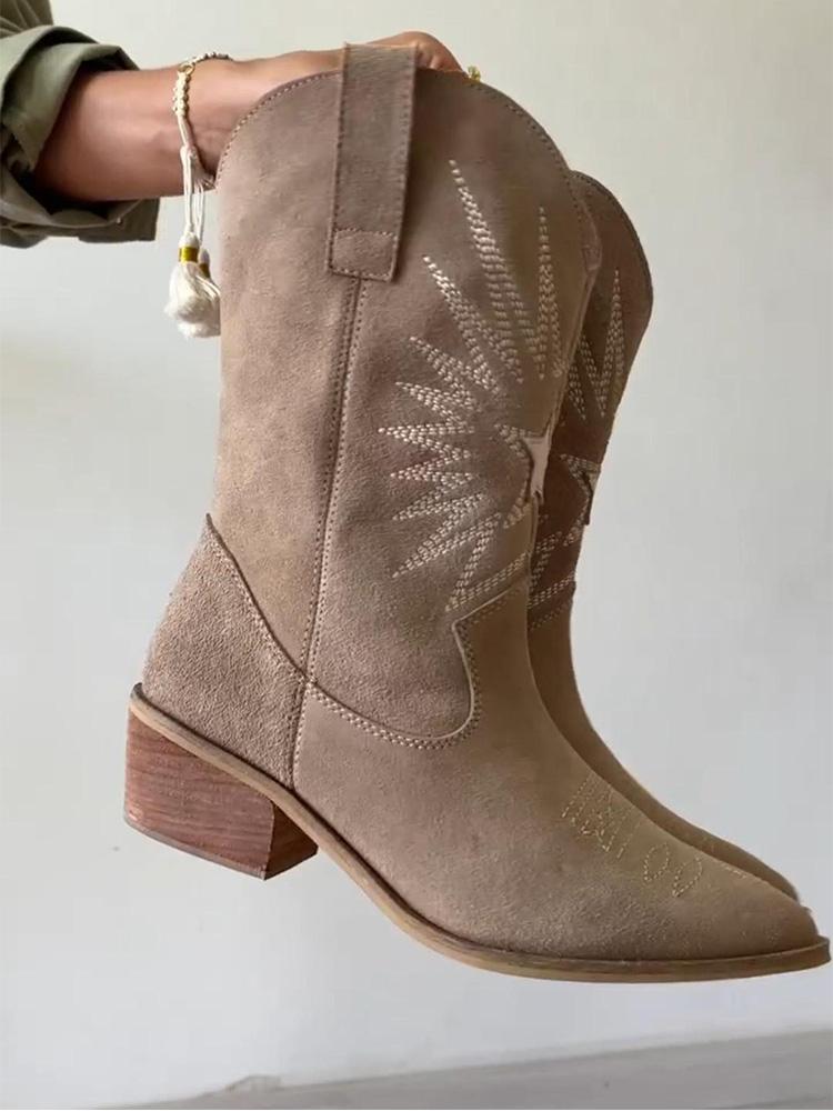 Fashion Embroidered Mid Calf Boots