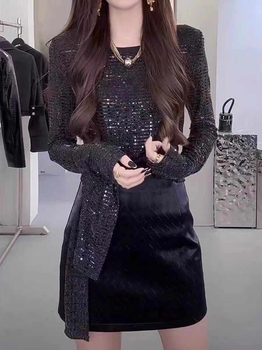 Round neck hot rhinestone fashionable versatile bottoming shirt