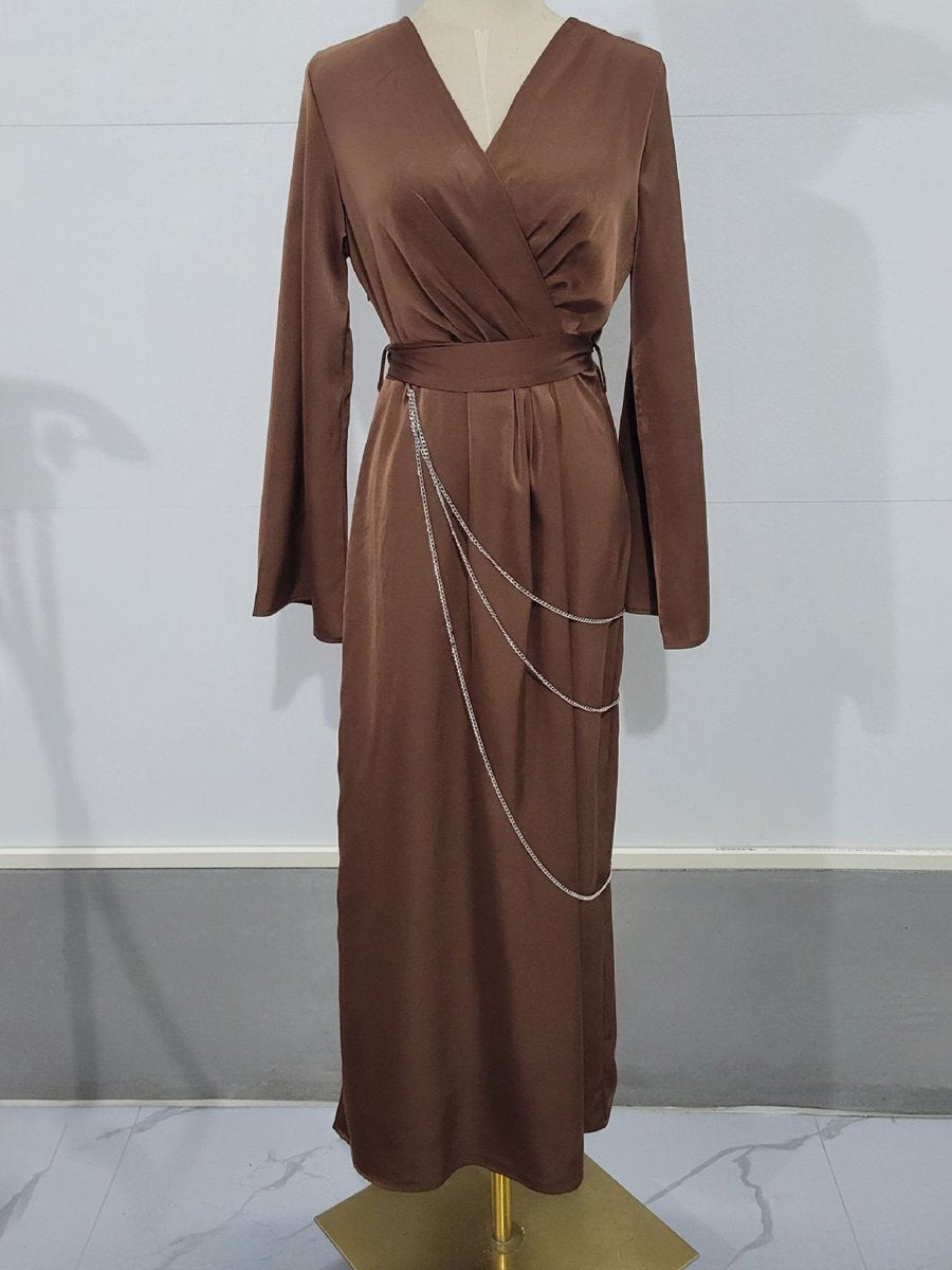 Rhinestone Sparkle Chain V Neck Maxi Dress
