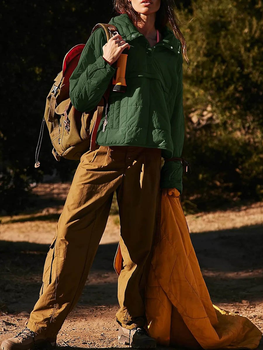 Solid Color Hooded Pocket Coat