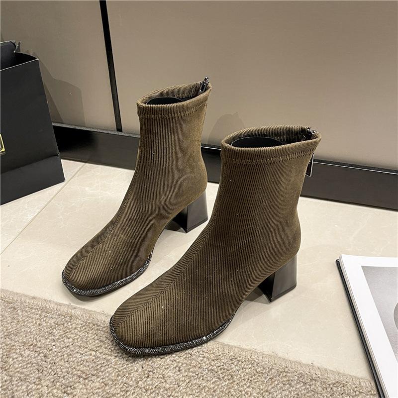Sparkly chunky heel short and nude boots