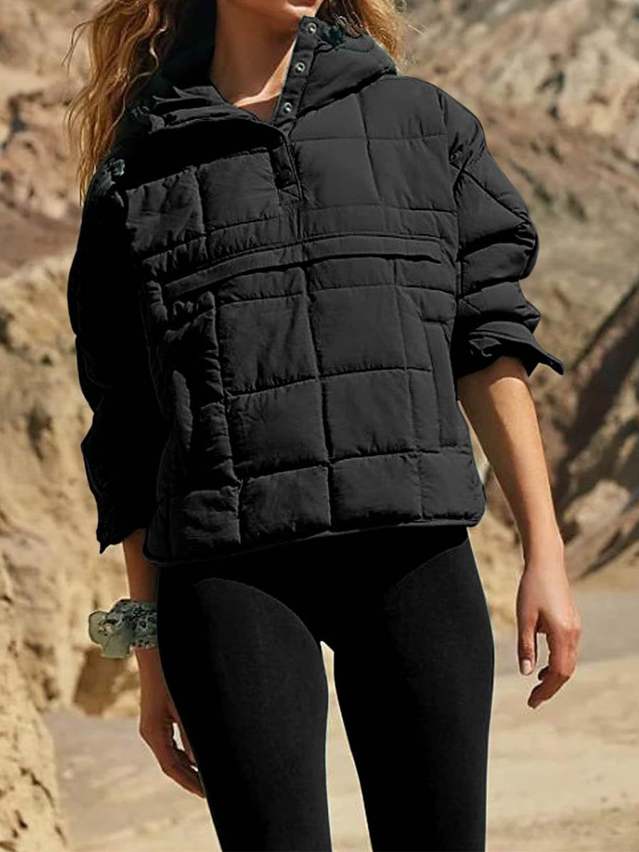 Solid Color Hooded Pocket Coat