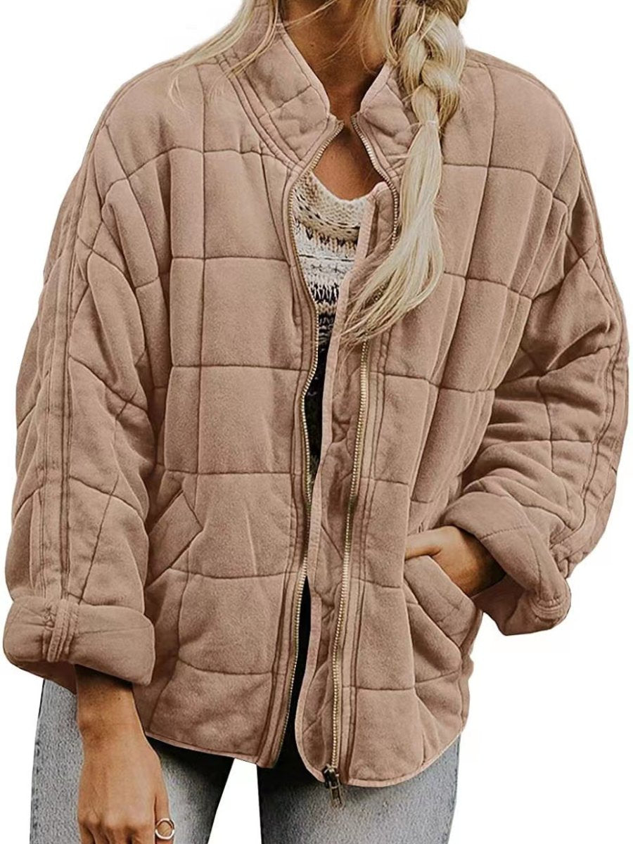 Solid Stand Collar Loose Pocket Coat