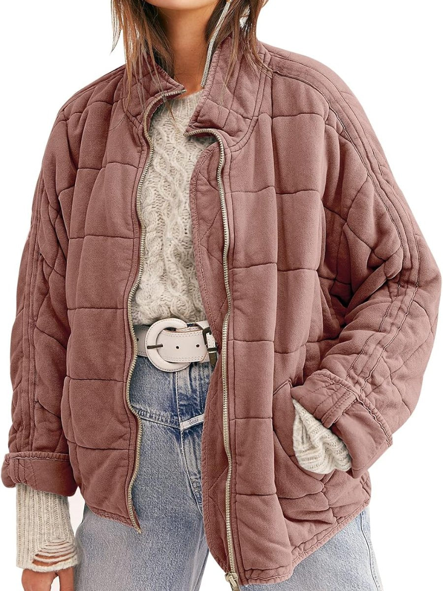 Solid Stand Collar Loose Pocket Coat