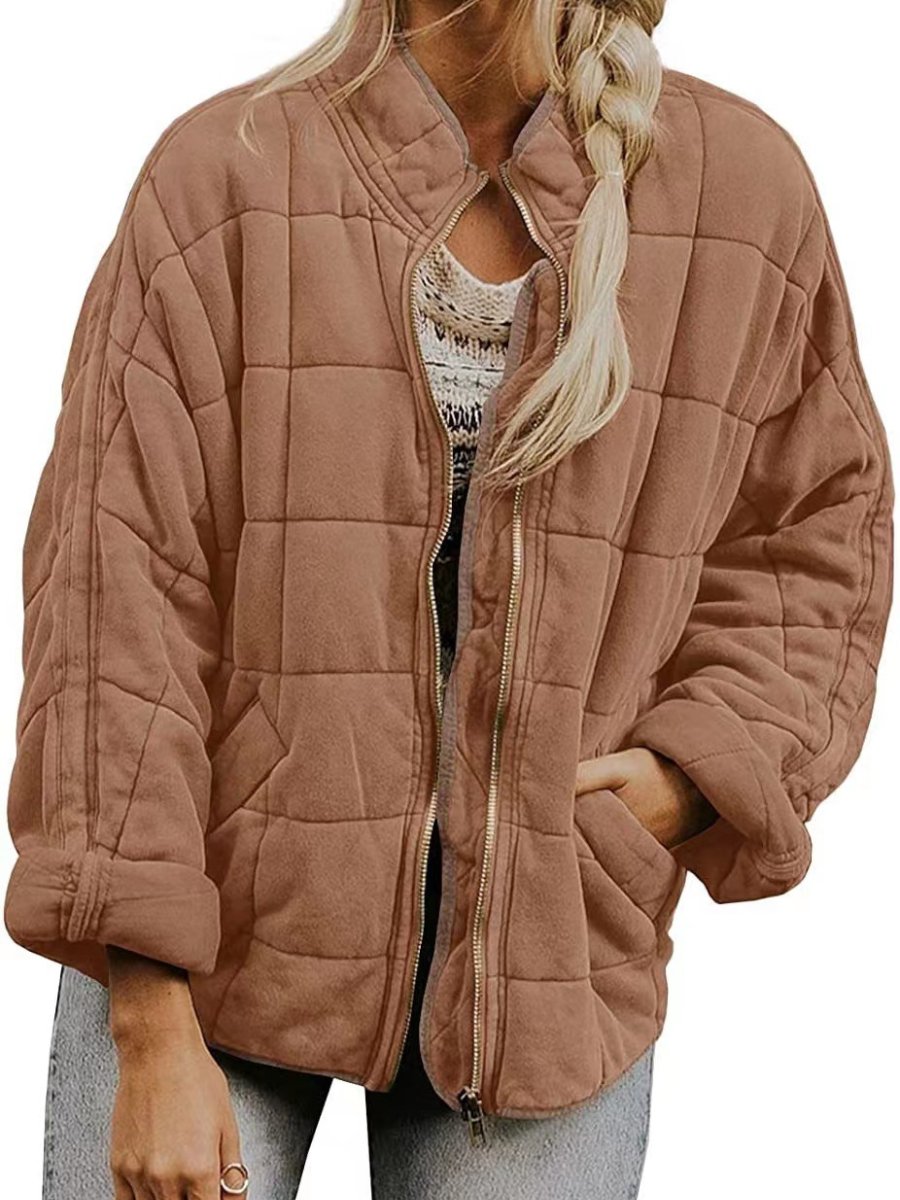 Solid Stand Collar Loose Pocket Coat